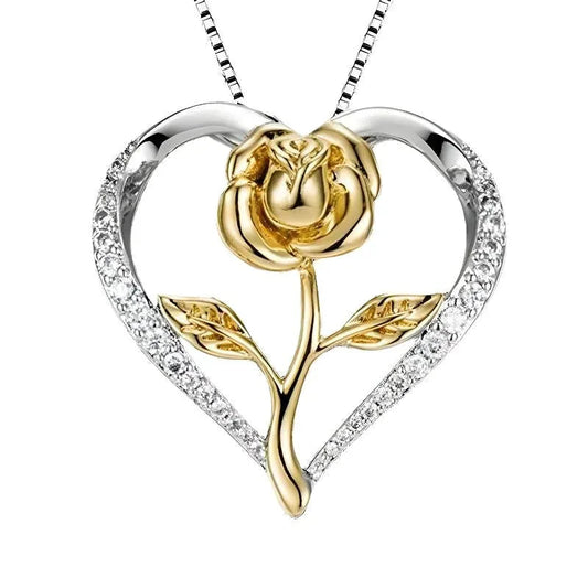 Zirkon Herz Rosenkette Silber für Damen