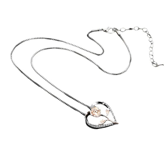 Zirkon Herz Rosenkette Silber für Damen
